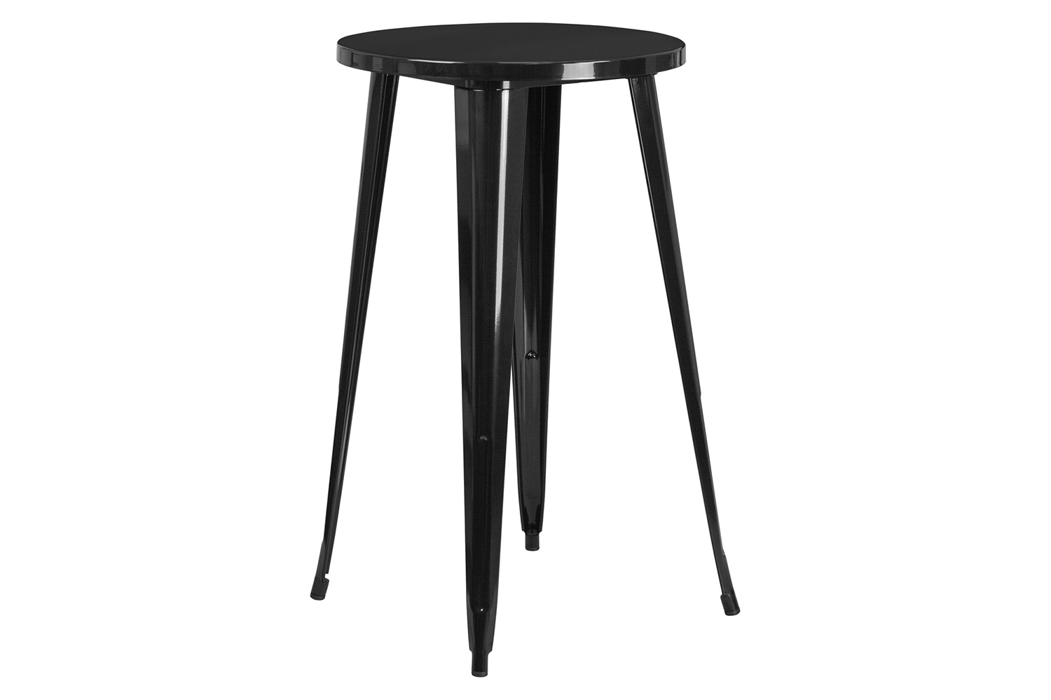 BLNK Nichols Commercial Round Metal Indoor-Outdoor Bar Table Set with 2 Cafe Stools - Black