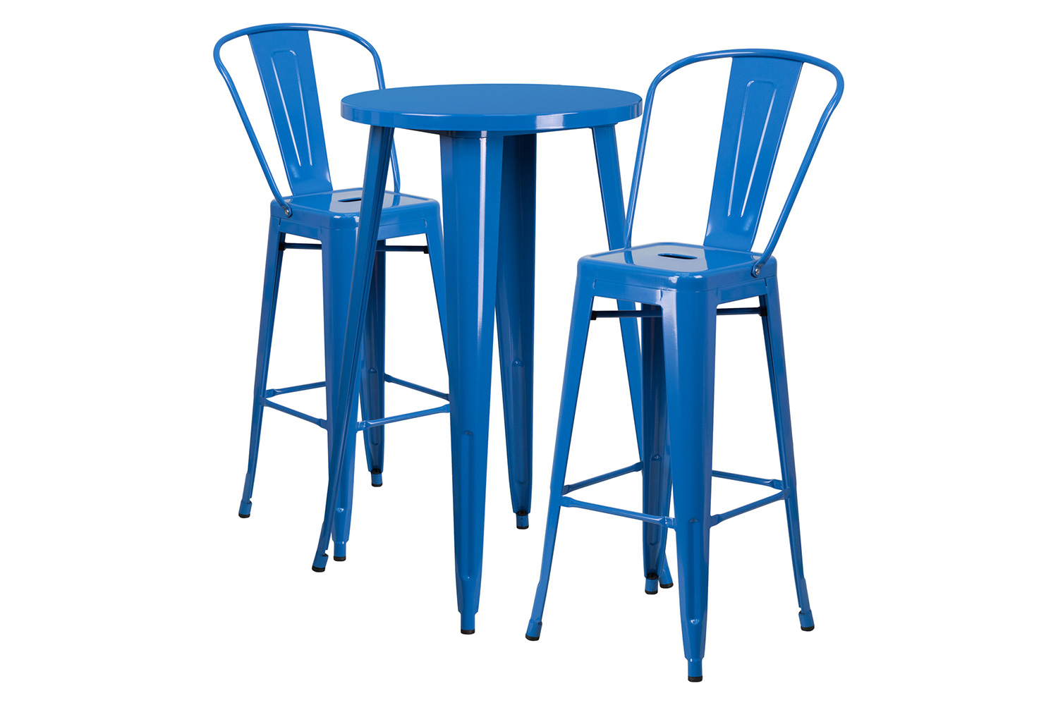 BLNK Nichols Commercial Round Metal Indoor-Outdoor Bar Table Set with 2 Cafe Stools - Blue