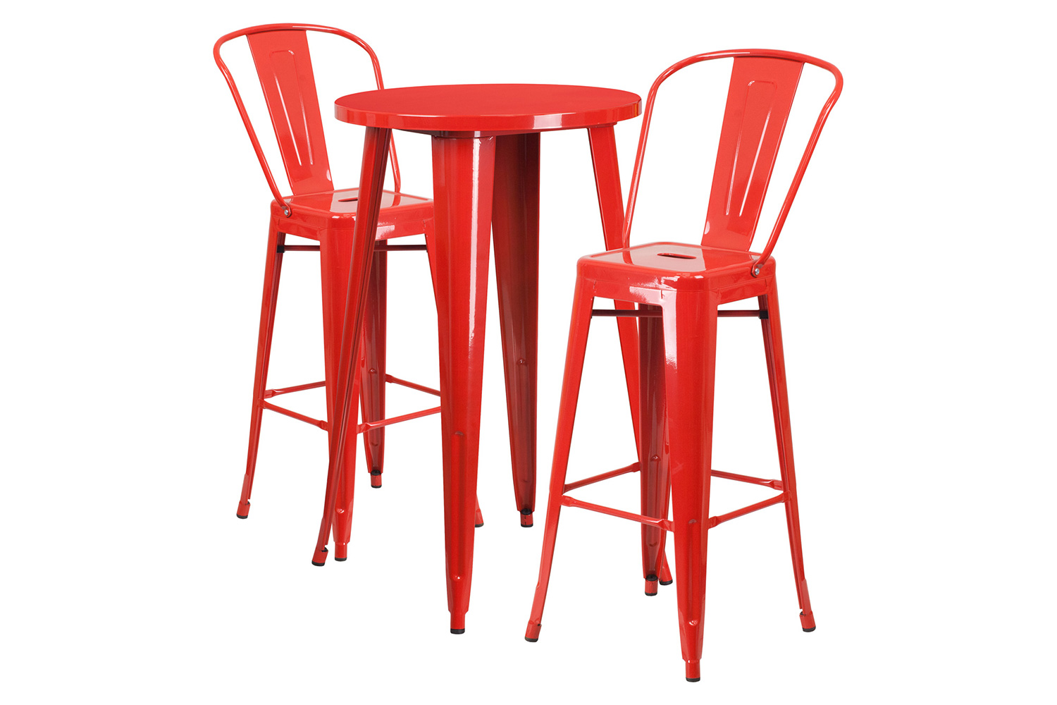 BLNK Nichols Commercial Round Metal Indoor-Outdoor Bar Table Set with 2 Cafe Stools - Red