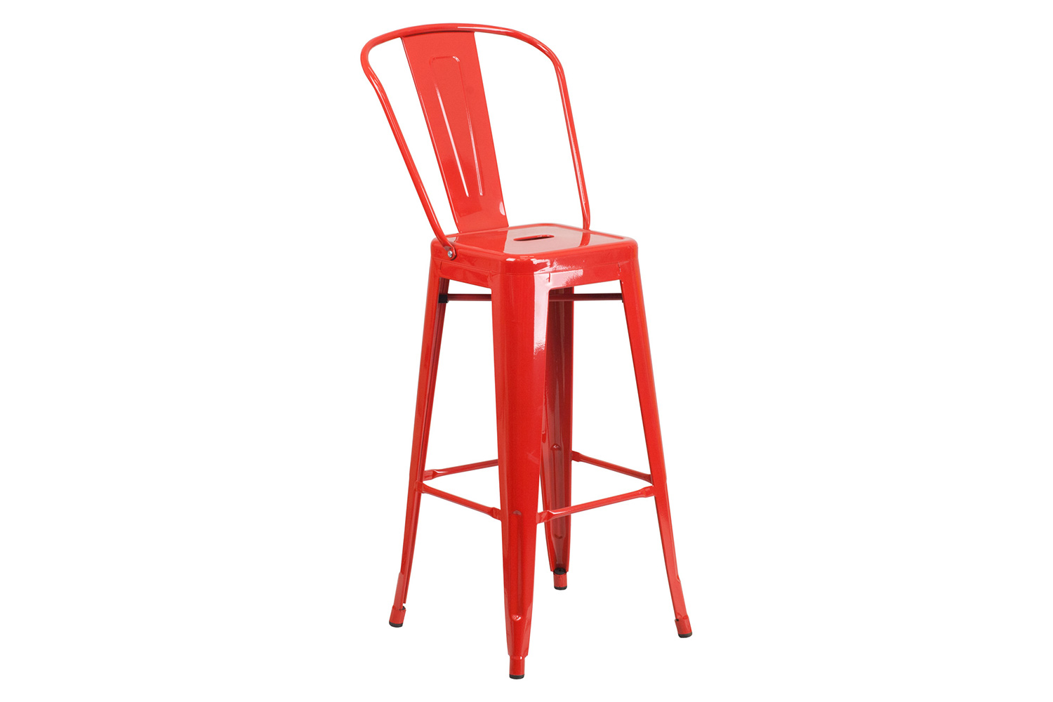 BLNK Nichols Commercial Round Metal Indoor-Outdoor Bar Table Set with 2 Cafe Stools - Red