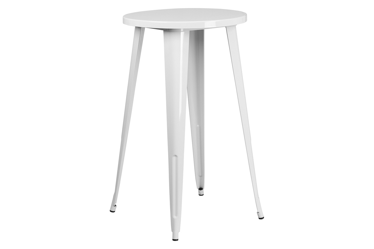 BLNK Nichols Commercial Round Metal Indoor-Outdoor Bar Table Set with 2 Cafe Stools - White