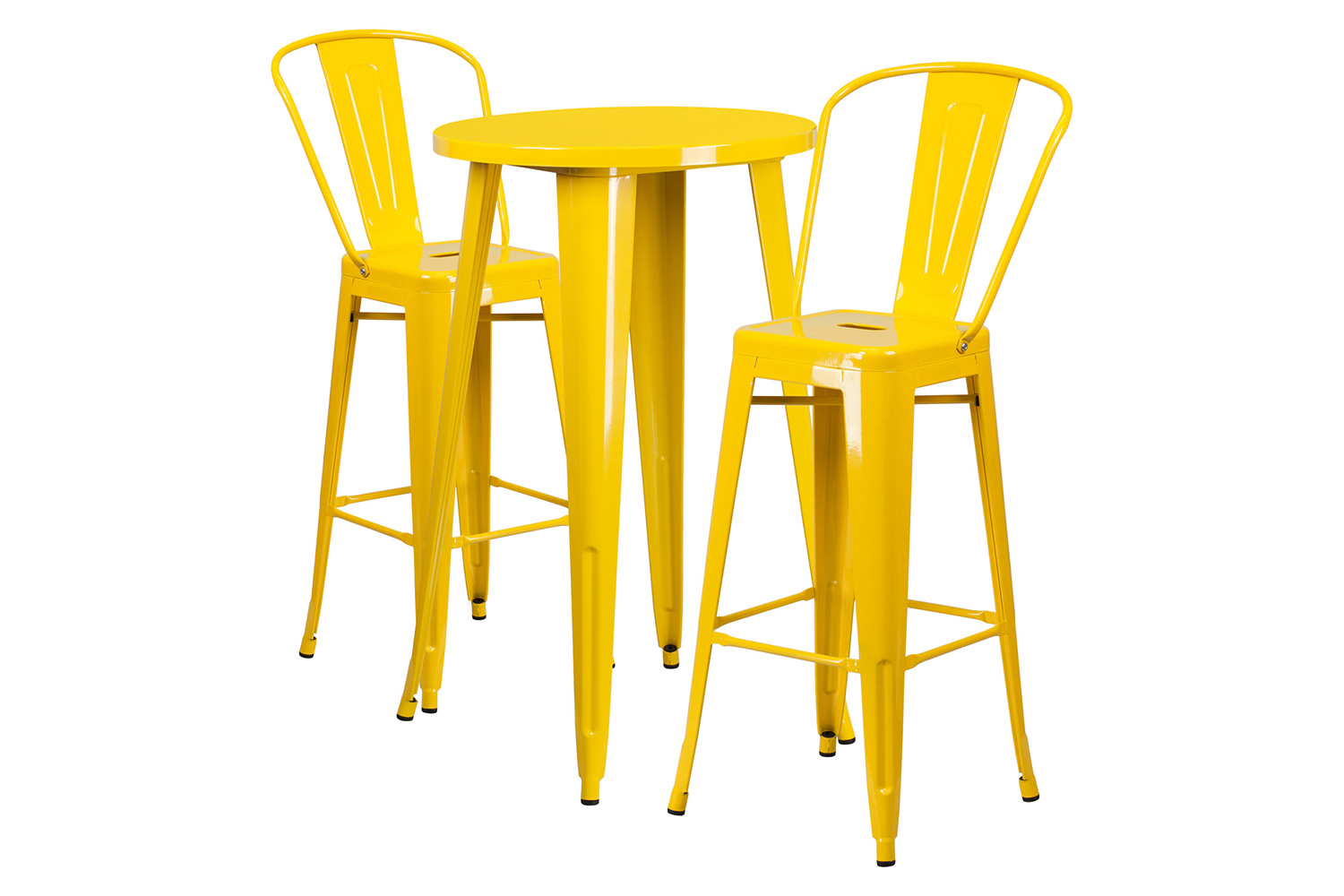 BLNK Nichols Commercial Round Metal Indoor-Outdoor Bar Table Set with 2 Cafe Stools - Yellow