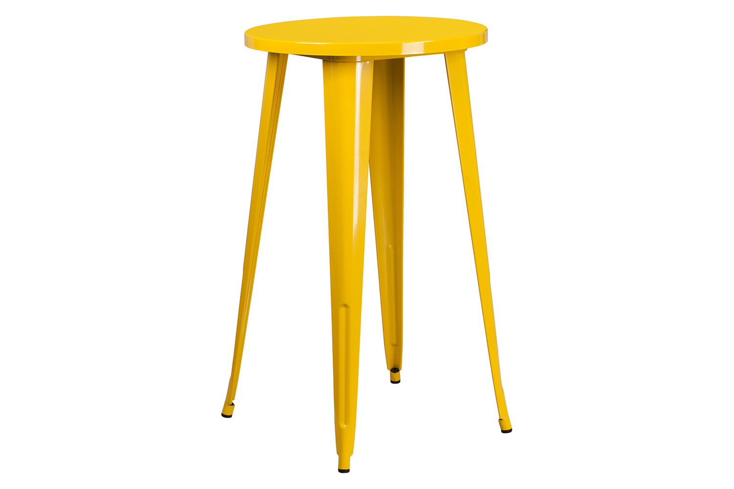 BLNK Douglas Commercial Round Metal Indoor-Outdoor Bar Table Set with 2 Square Seat Backless Stools - Yellow