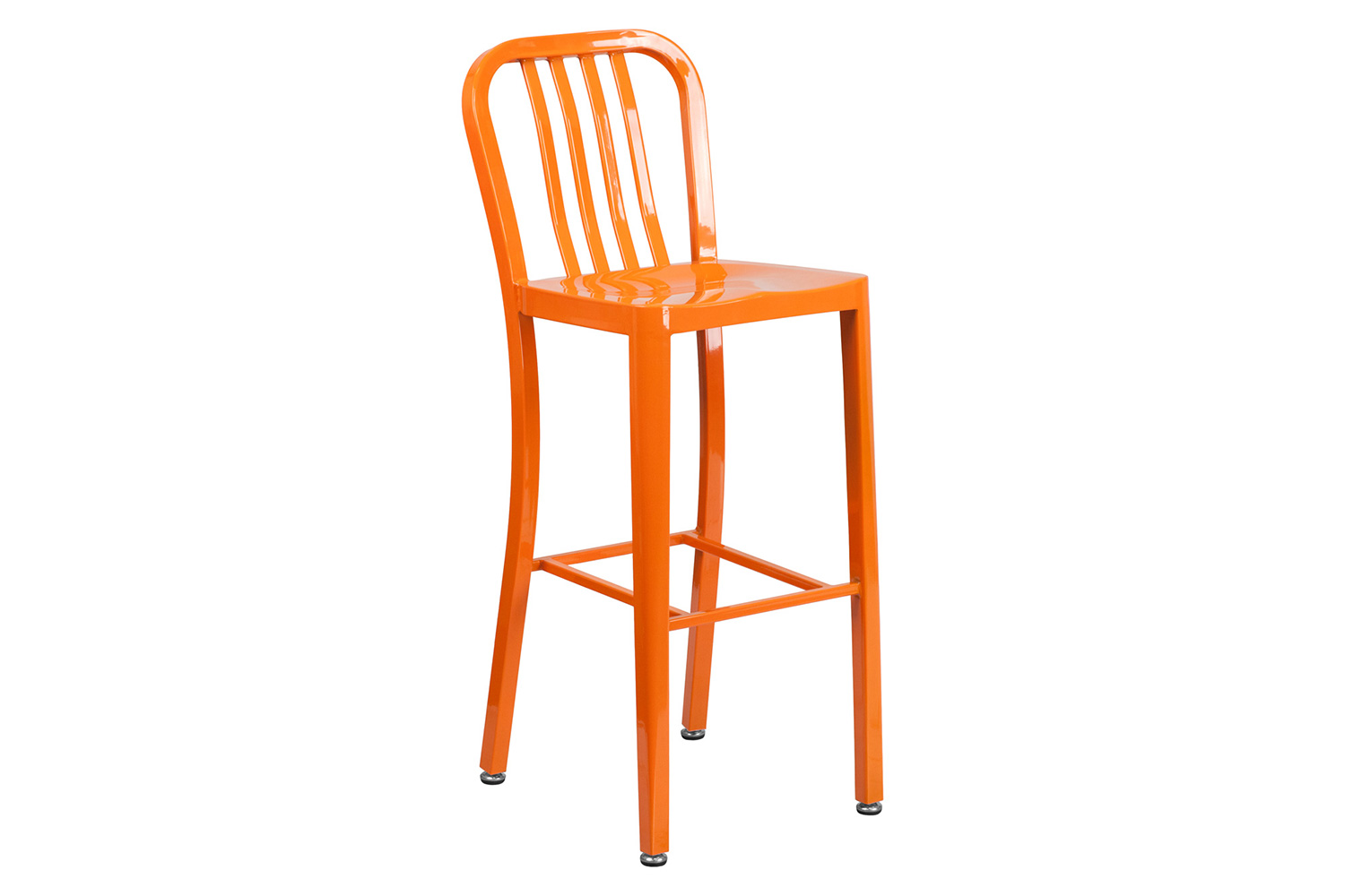 BLNK Earl Commercial Round Metal Indoor-Outdoor Bar Table Set with 2 Vertical Slat Back Stools - Orange