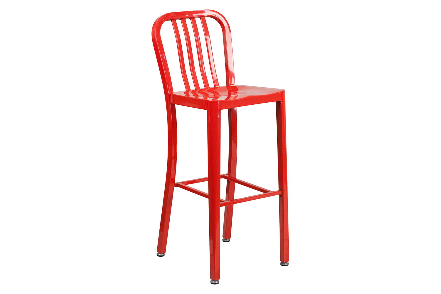 BLNK Earl Commercial Round Metal Indoor-Outdoor Bar Table Set with 2 Vertical Slat Back Stools - Red