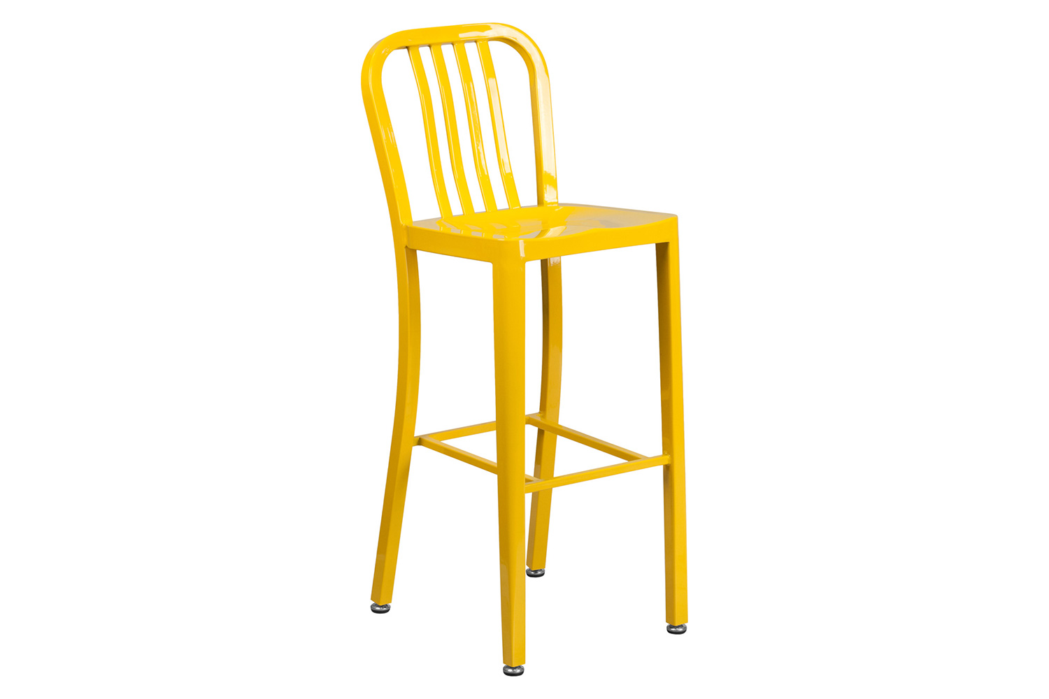 BLNK Earl Commercial Round Metal Indoor-Outdoor Bar Table Set with 2 Vertical Slat Back Stools - Yellow