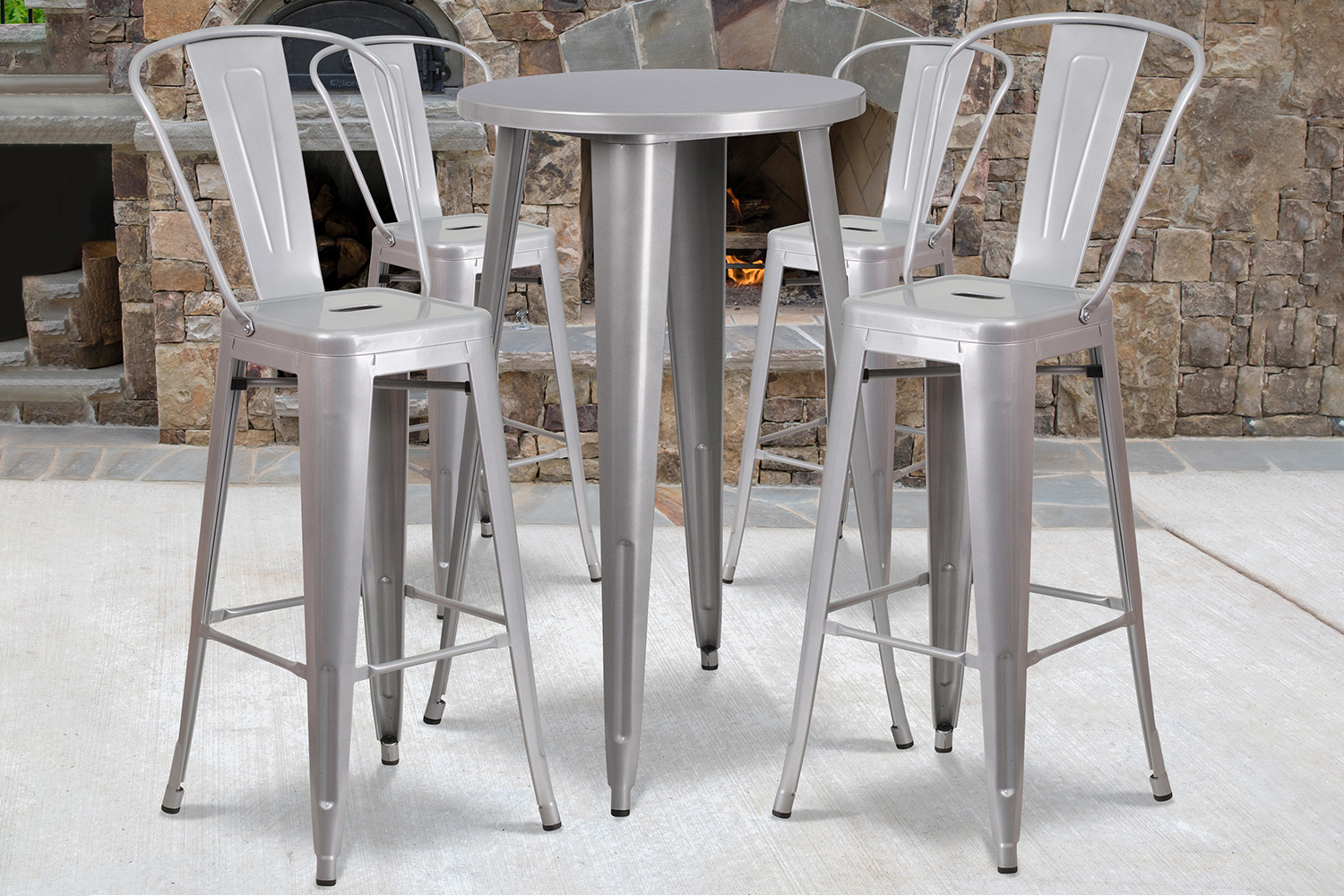 BLNK Dexter Commercial Round Metal Indoor-Outdoor Bar Table Set with 4 Cafe Stools