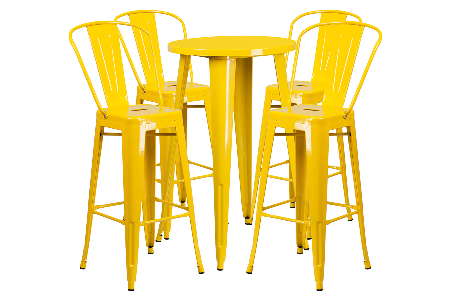 BLNK Dexter Commercial Round Metal Indoor-Outdoor Bar Table Set with 4 Cafe Stools - Yellow