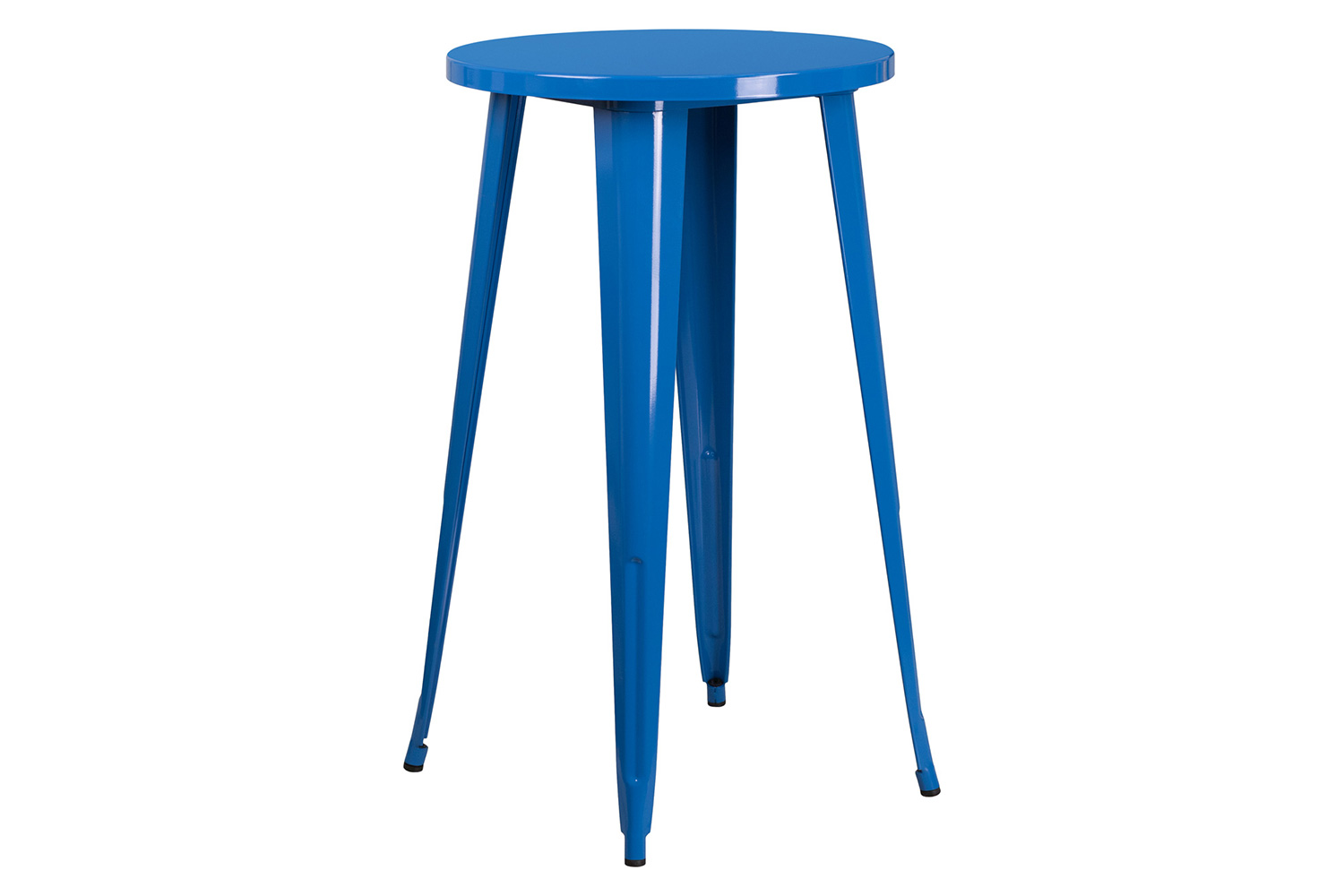 BLNK Ormsby Commercial Round Metal Indoor-Outdoor Bar Table Set with 4 Square Seat Backless Stools - Blue