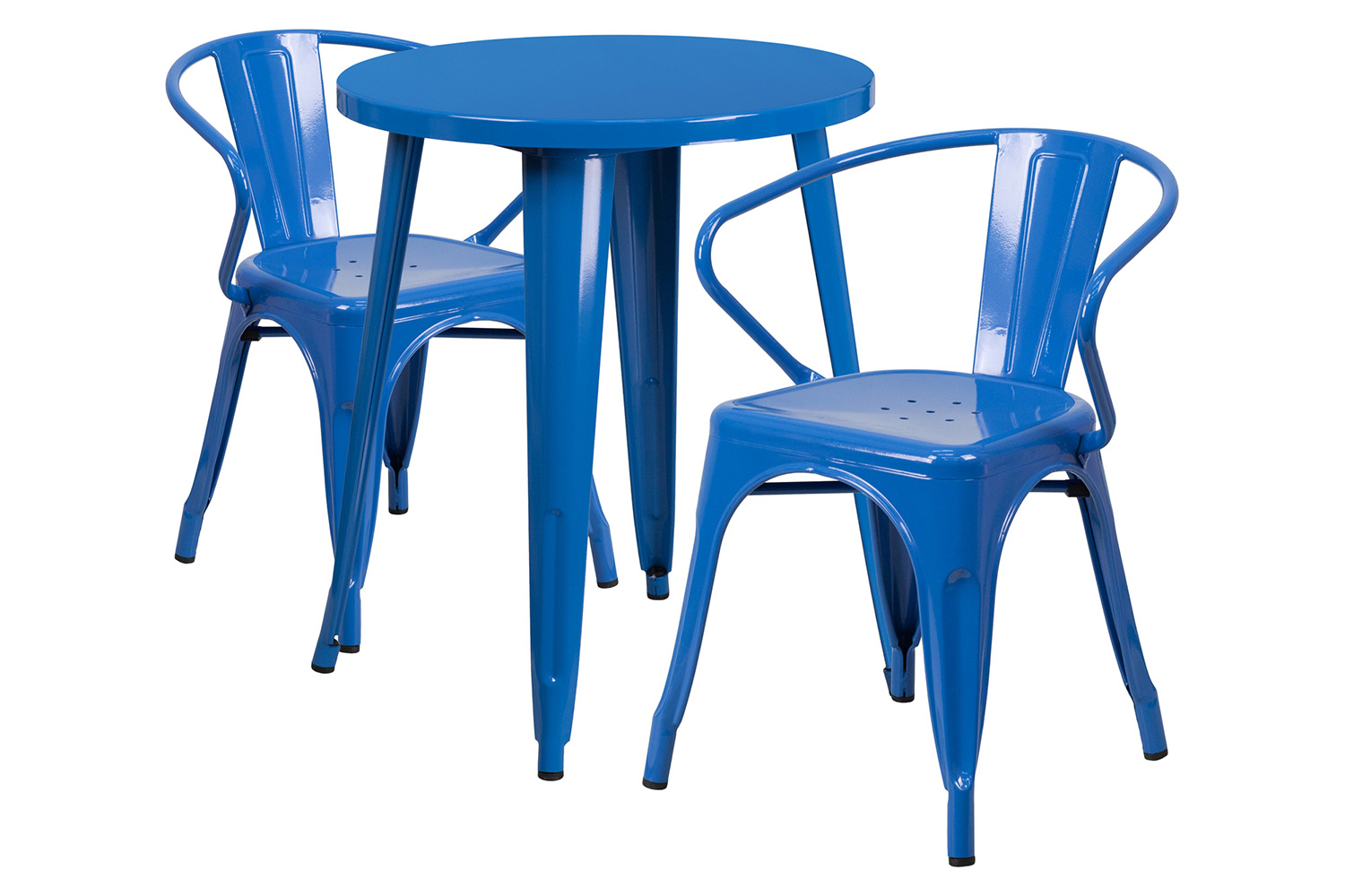 BLNK Napoleon Commercial Round Metal Indoor-Outdoor Table Set with 2 Arm Chairs - Blue