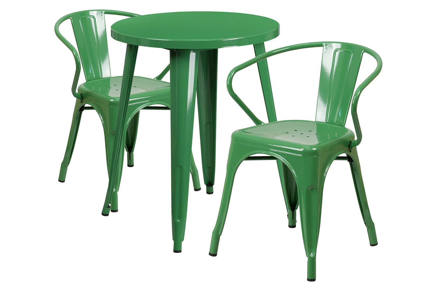 BLNK Napoleon Commercial Round Metal Indoor-Outdoor Table Set with 2 Arm Chairs - Green