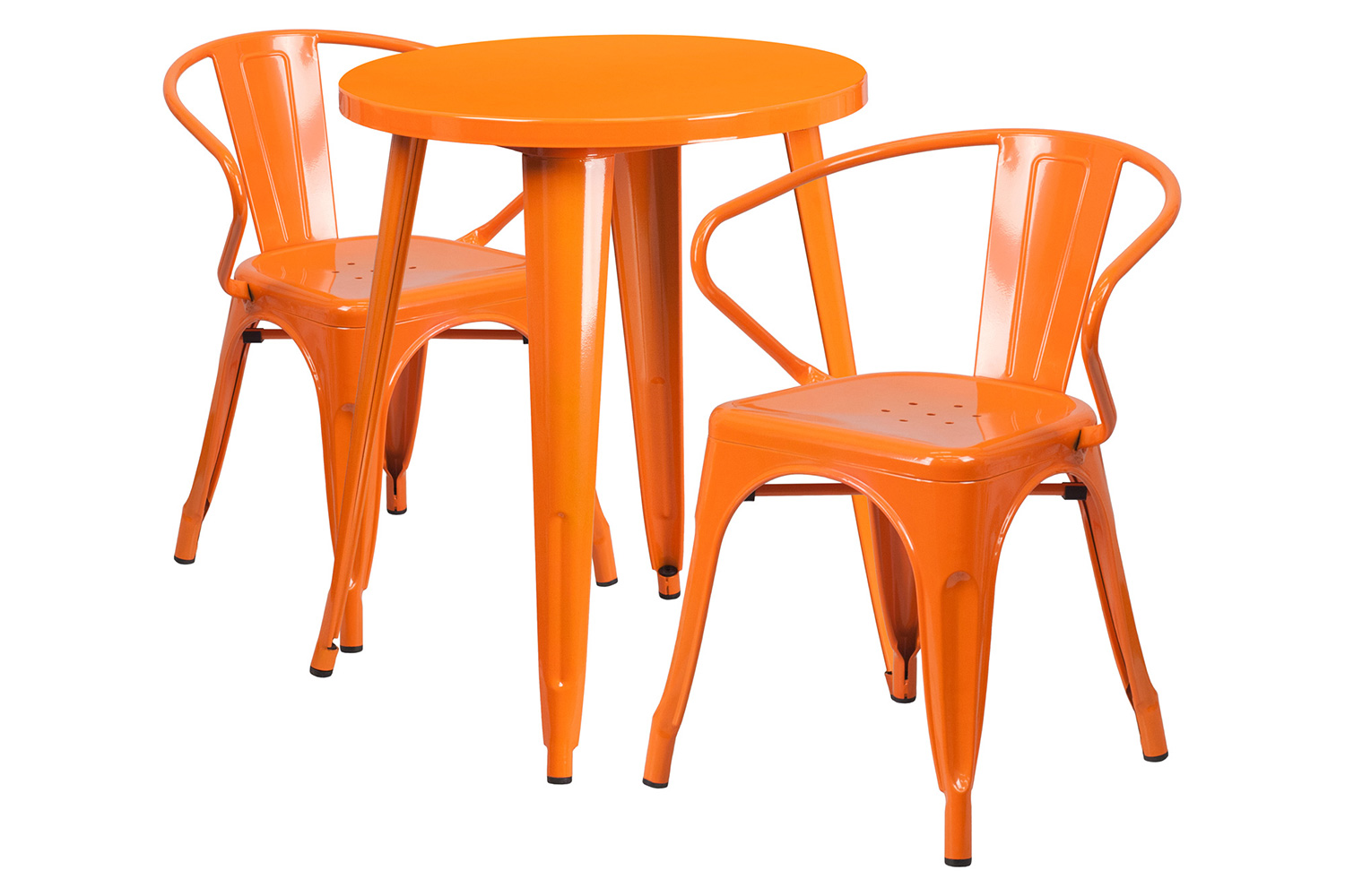 BLNK Napoleon Commercial Round Metal Indoor-Outdoor Table Set with 2 Arm Chairs - Orange