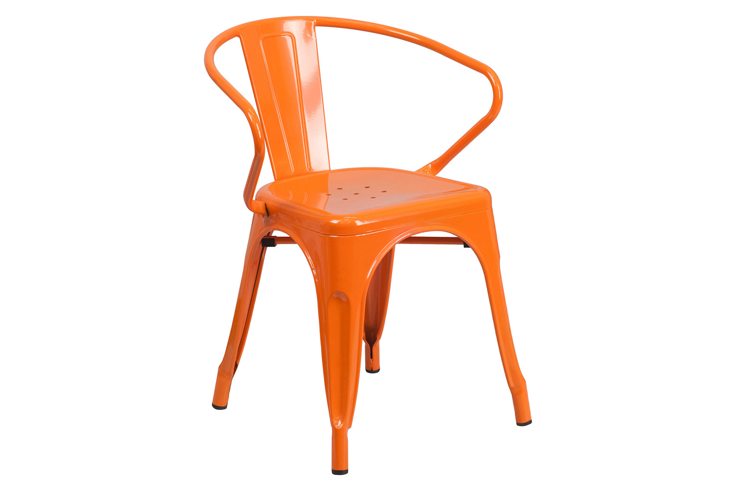 BLNK Napoleon Commercial Round Metal Indoor-Outdoor Table Set with 2 Arm Chairs - Orange