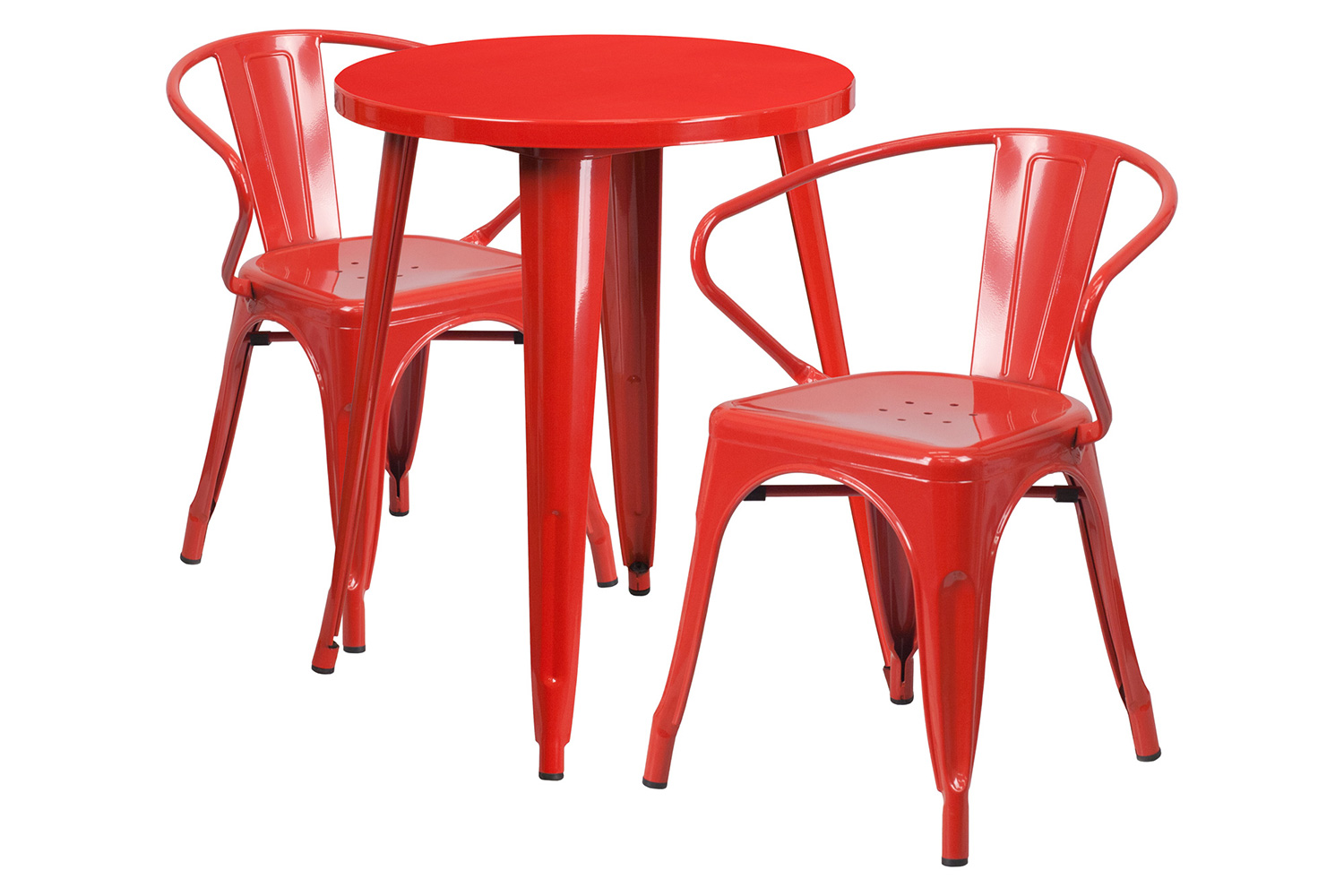 BLNK Napoleon Commercial Round Metal Indoor-Outdoor Table Set with 2 Arm Chairs - Red