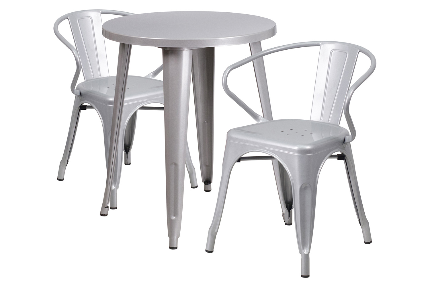 BLNK Napoleon Commercial Round Metal Indoor-Outdoor Table Set with 2 Arm Chairs