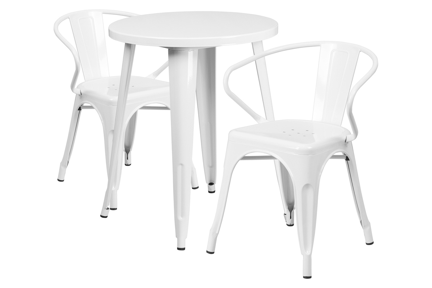 BLNK Napoleon Commercial Round Metal Indoor-Outdoor Table Set with 2 Arm Chairs - White