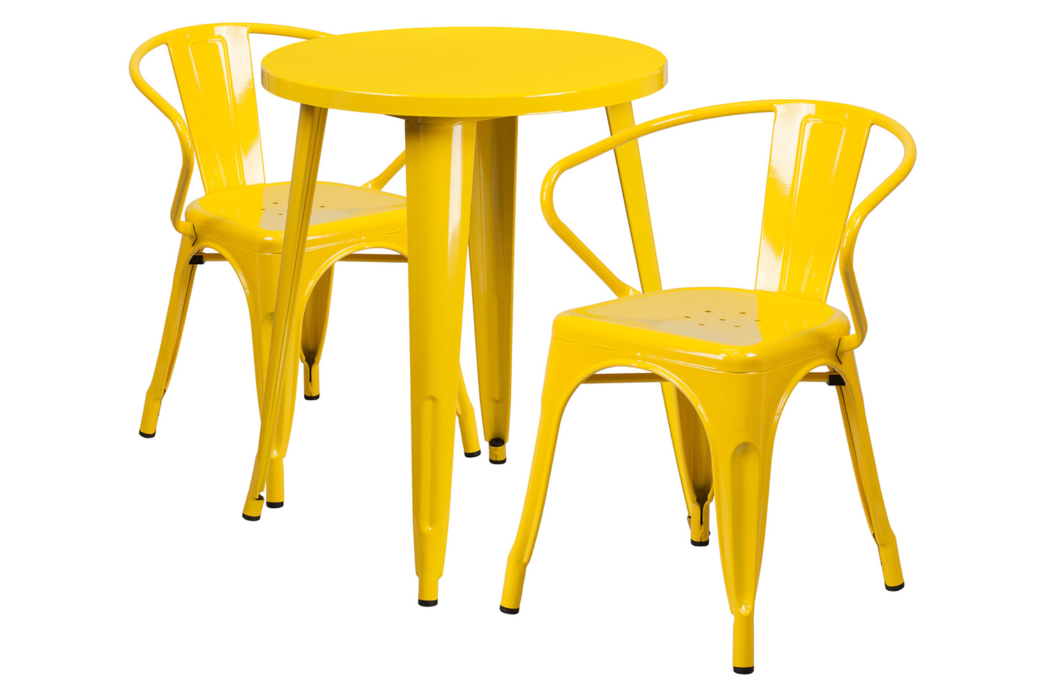 BLNK Napoleon Commercial Round Metal Indoor-Outdoor Table Set with 2 Arm Chairs - Yellow