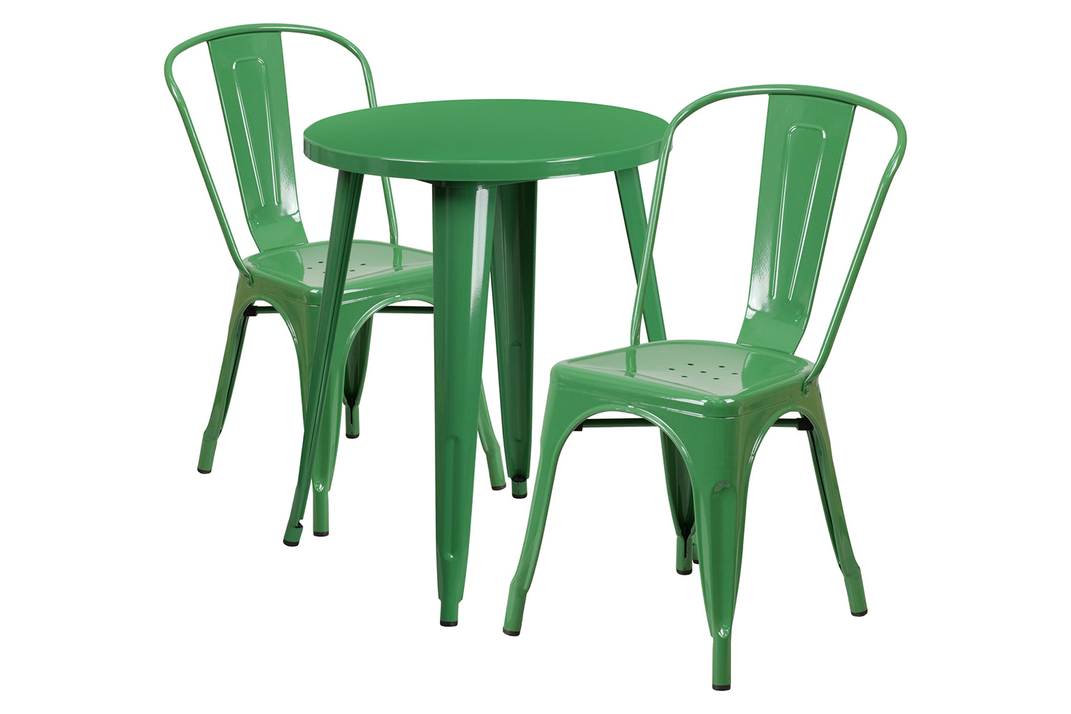 BLNK™ Napoleon Commercial Round Metal Indoor-Outdoor Table Set with 2 Cafe Chairs - Green