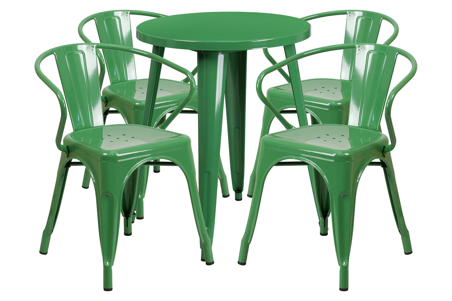 BLNK™ Chauncey Commercial Round Metal Indoor-Outdoor Table Set with 4 Arm Chairs - Green