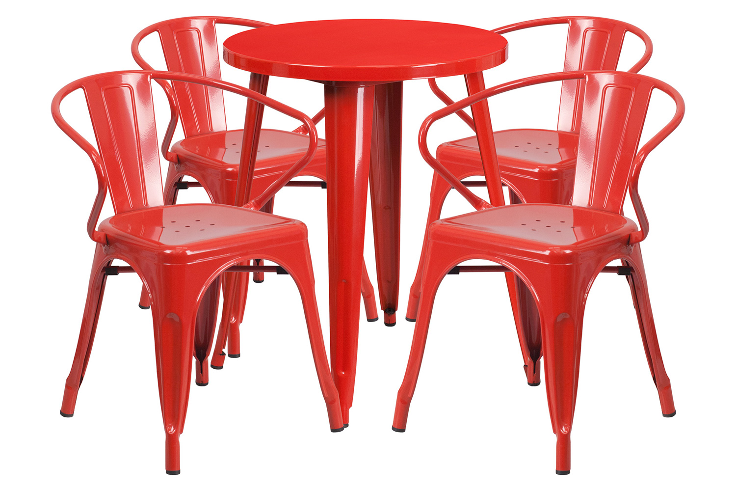 BLNK™ Chauncey Commercial Round Metal Indoor-Outdoor Table Set with 4 Arm Chairs - Red