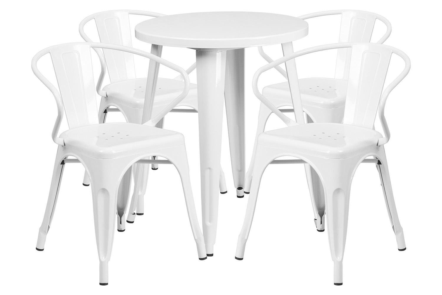 BLNK™ Chauncey Commercial Round Metal Indoor-Outdoor Table Set with 4 Arm Chairs - White