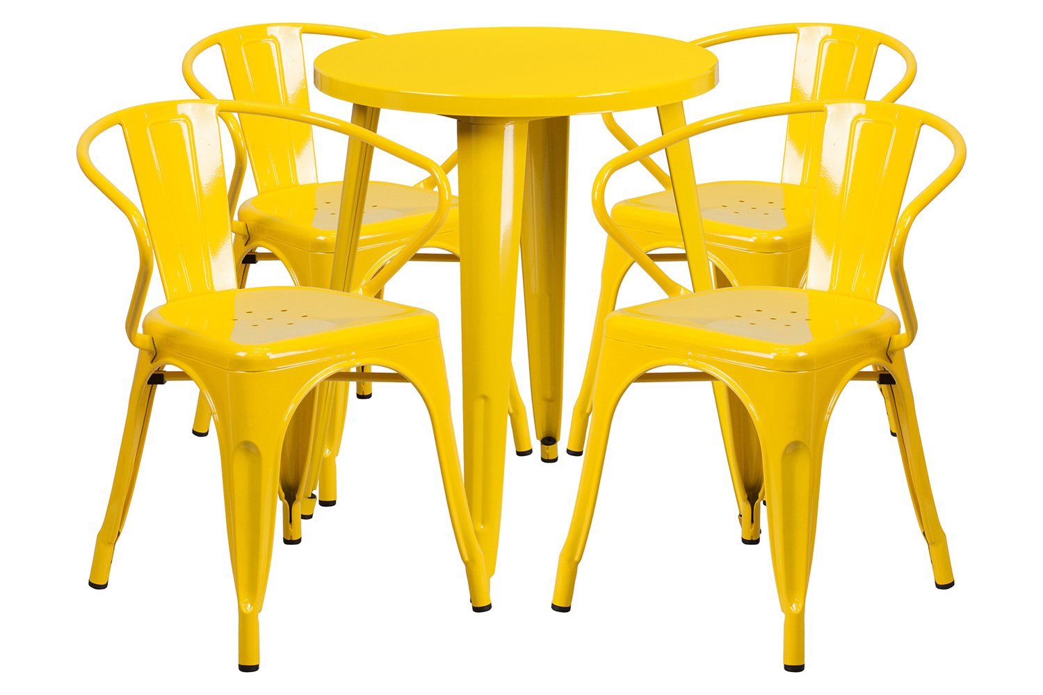 BLNK Chauncey Commercial Round Metal Indoor-Outdoor Table Set with 4 Arm Chairs - Yellow