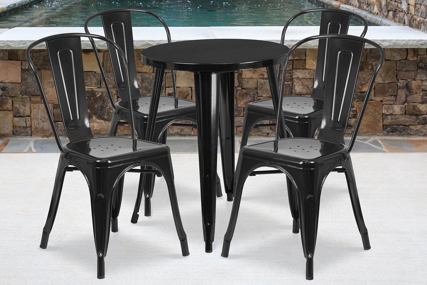 BLNK Chauncey Commercial Round Metal Indoor-Outdoor Table Set with 4 Cafe Chairs