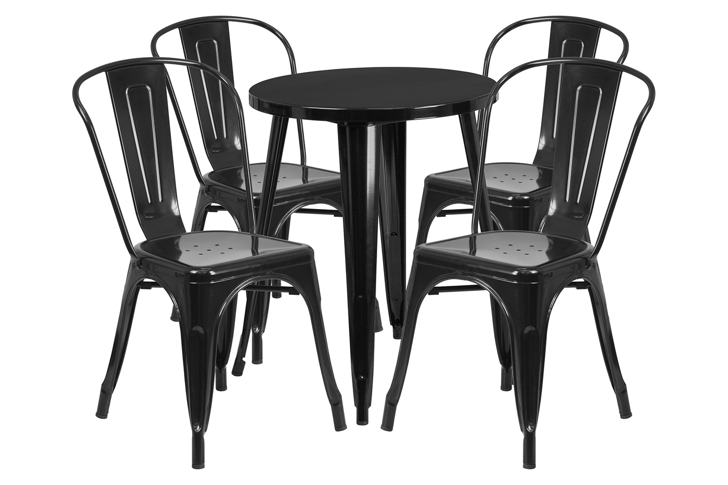 BLNK Chauncey Commercial Round Metal Indoor-Outdoor Table Set with 4 Cafe Chairs - Black