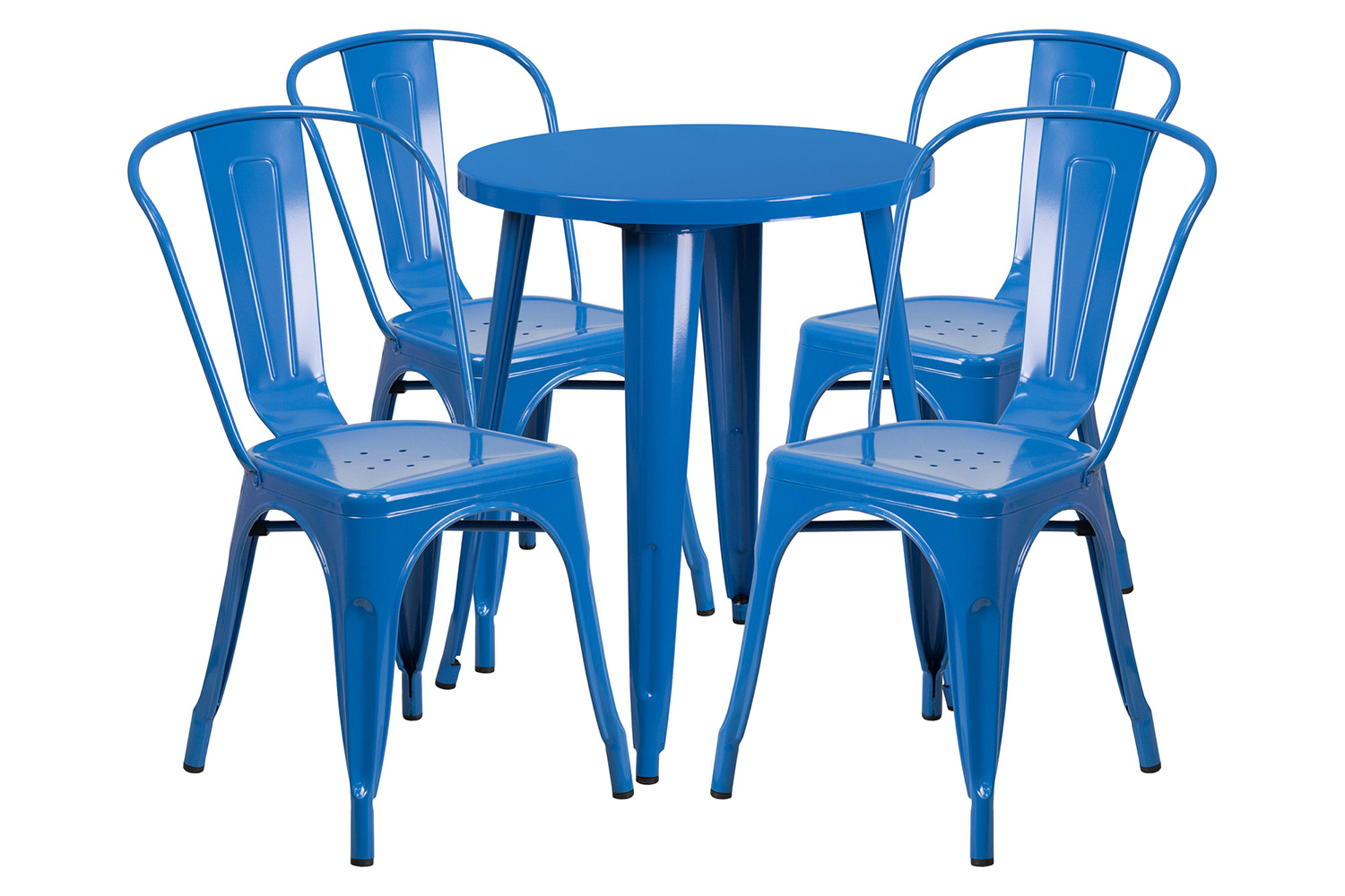 BLNK Chauncey Commercial Round Metal Indoor-Outdoor Table Set with 4 Cafe Chairs - Blue