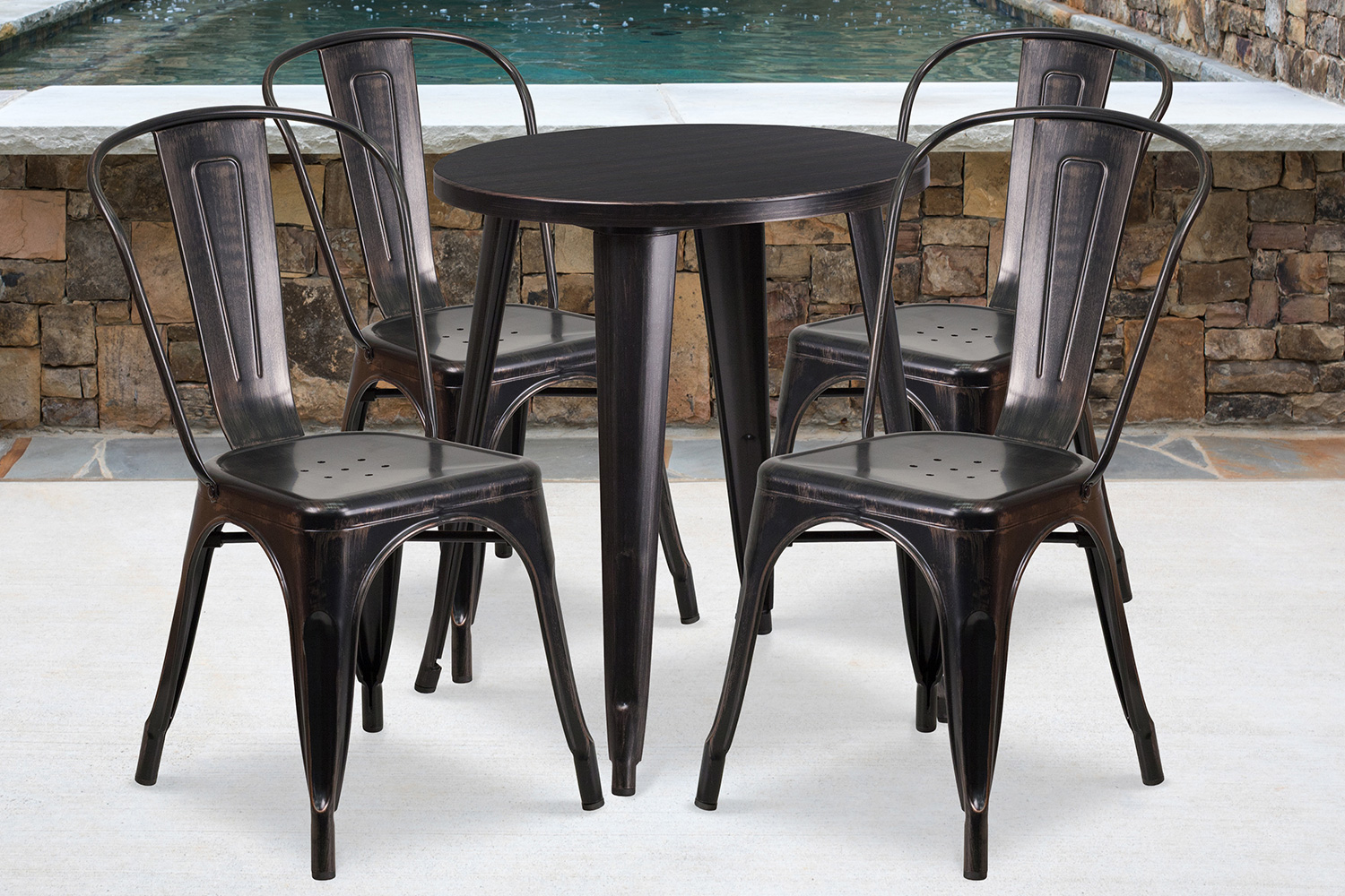 BLNK Chauncey Commercial Round Metal Indoor-Outdoor Table Set with 4 Cafe Chairs