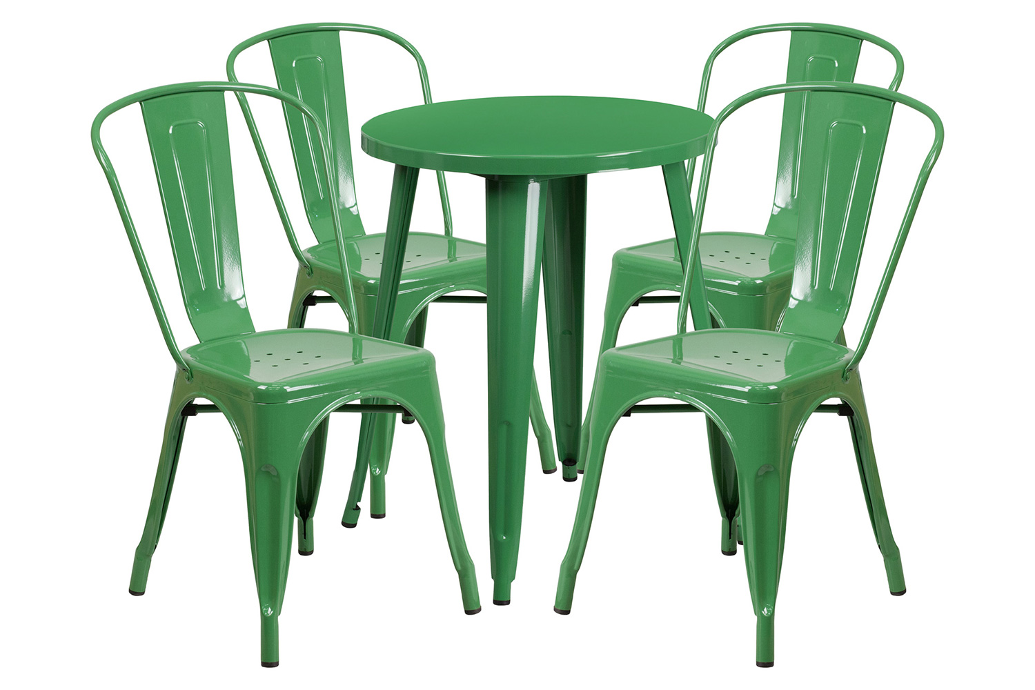 BLNK Chauncey Commercial Round Metal Indoor-Outdoor Table Set with 4 Cafe Chairs - Green