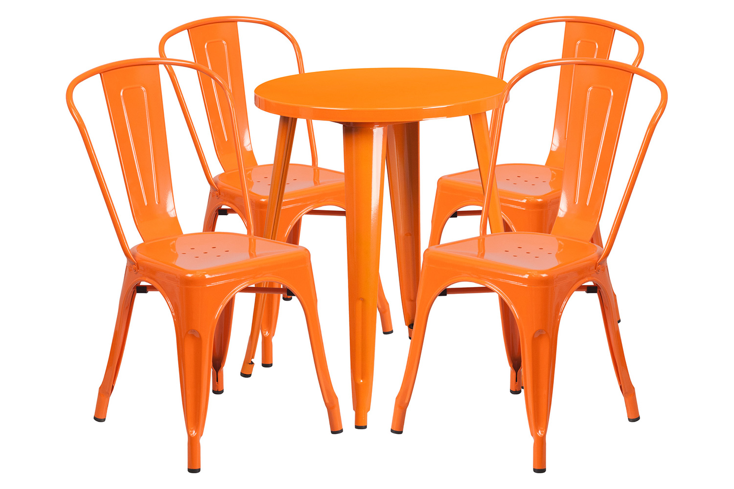 BLNK Chauncey Commercial Round Metal Indoor-Outdoor Table Set with 4 Cafe Chairs - Orange