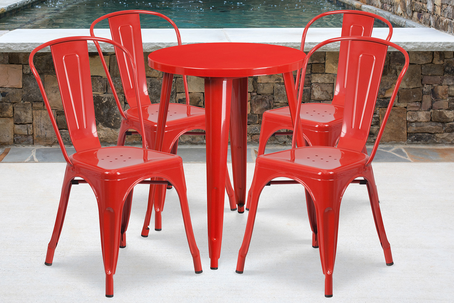 BLNK Chauncey Commercial Round Metal Indoor-Outdoor Table Set with 4 Cafe Chairs