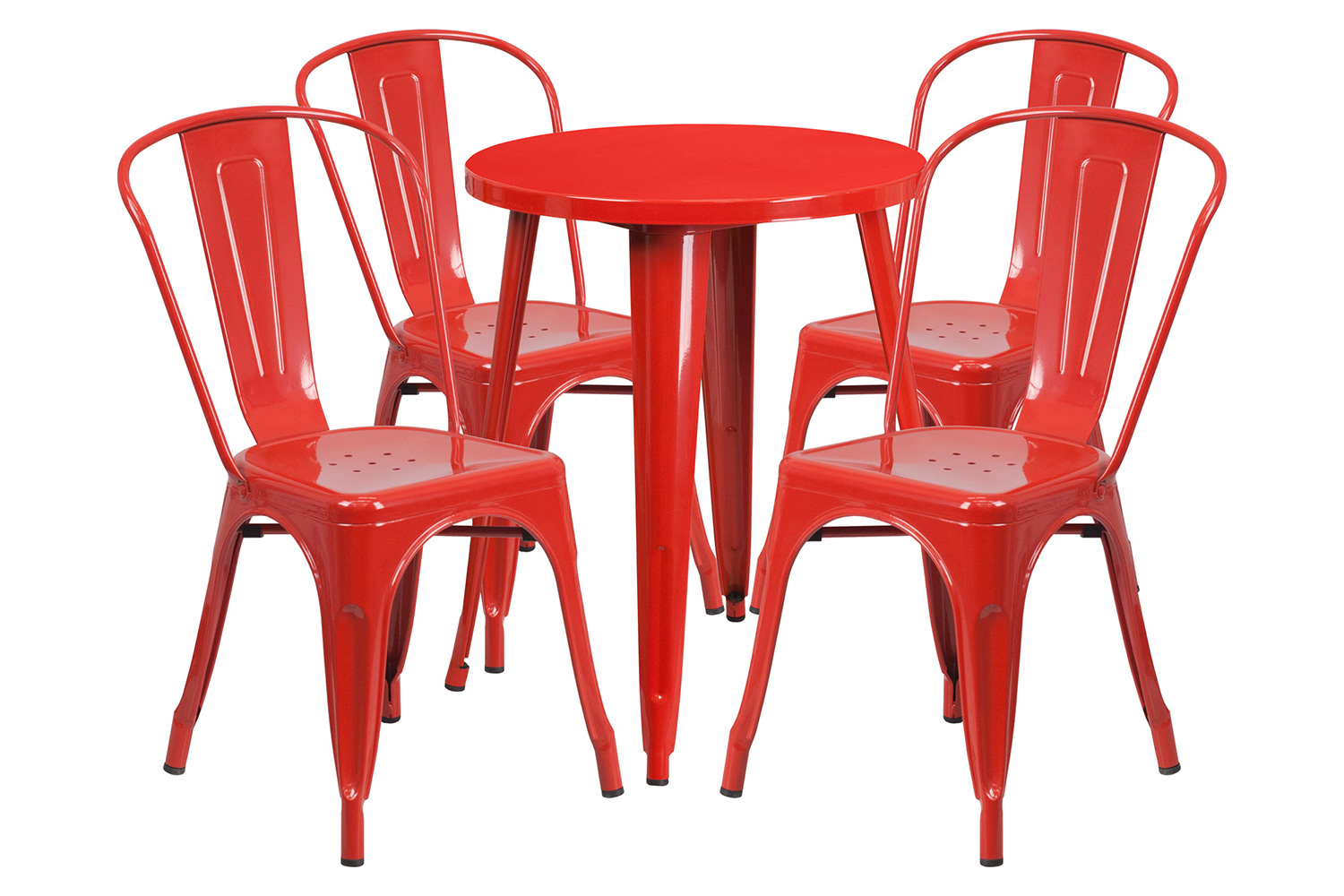 BLNK Chauncey Commercial Round Metal Indoor-Outdoor Table Set with 4 Cafe Chairs - Red