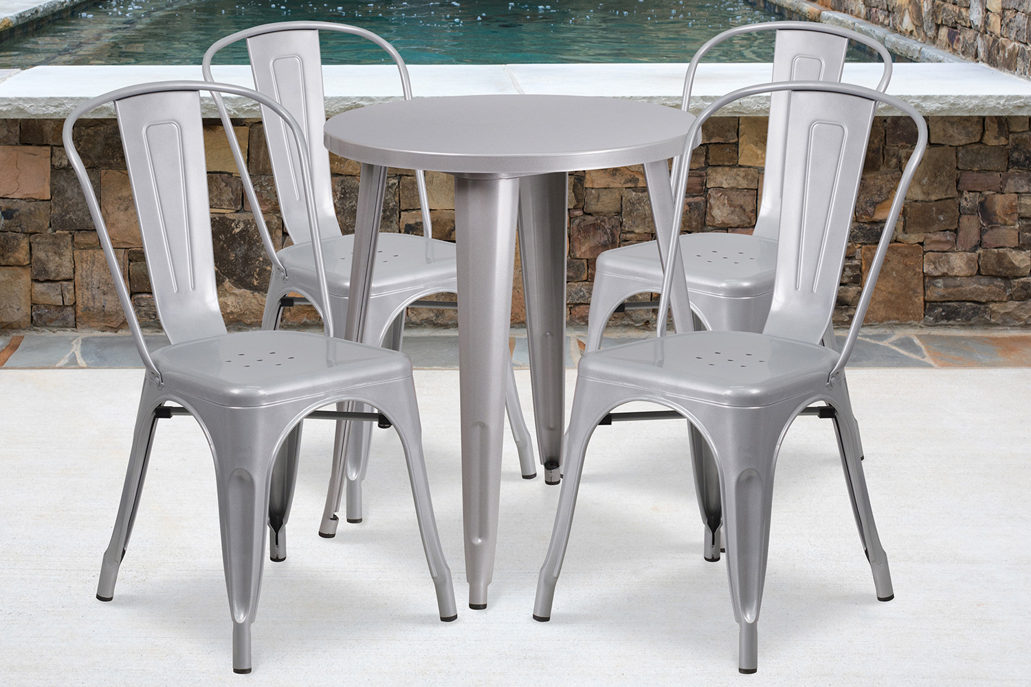 BLNK Chauncey Commercial Round Metal Indoor-Outdoor Table Set with 4 Cafe Chairs