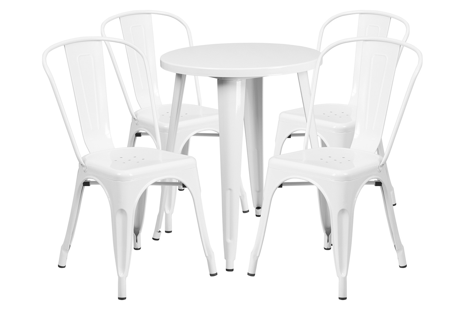 BLNK Chauncey Commercial Round Metal Indoor-Outdoor Table Set with 4 Cafe Chairs