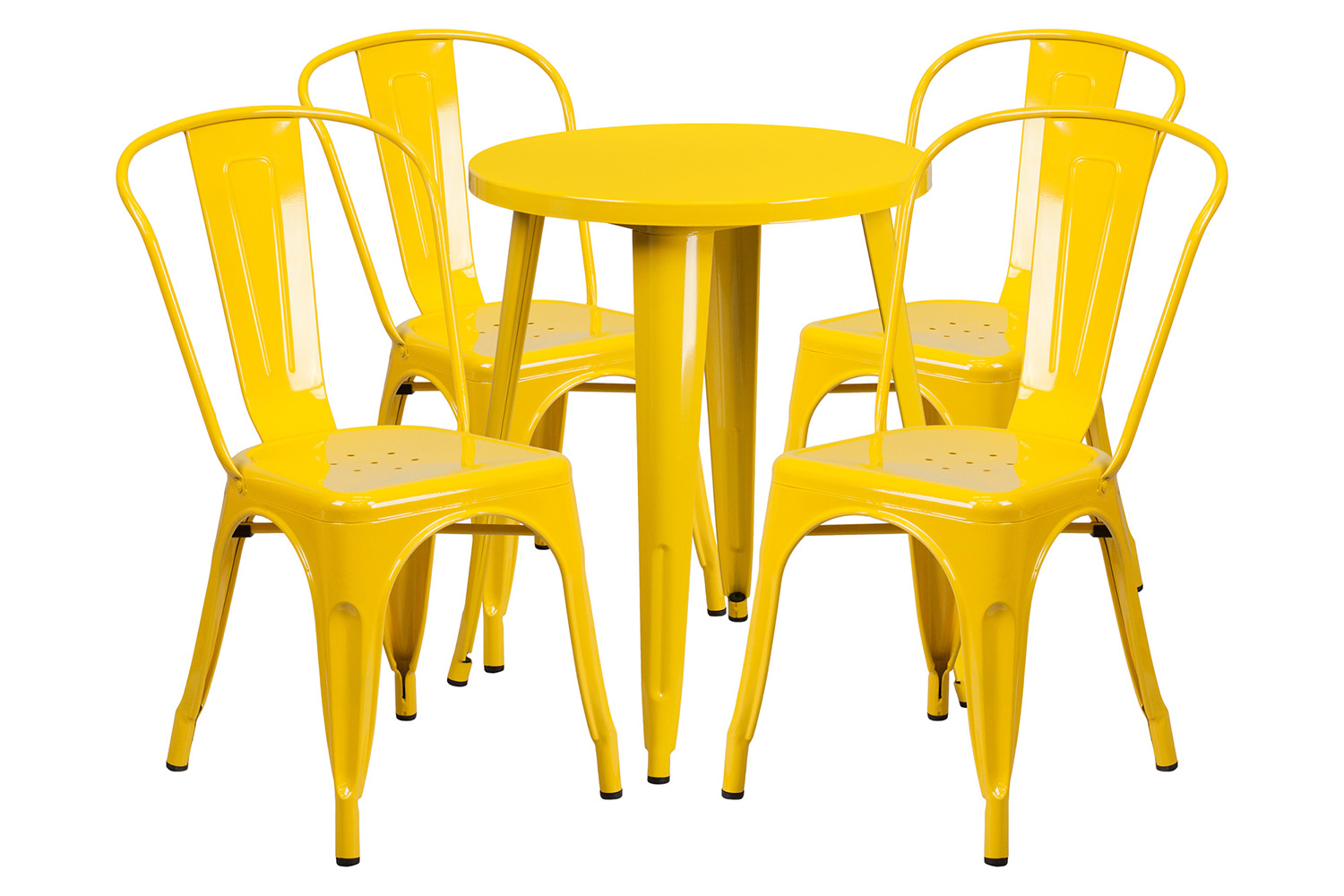 BLNK Chauncey Commercial Round Metal Indoor-Outdoor Table Set with 4 Cafe Chairs - Yellow