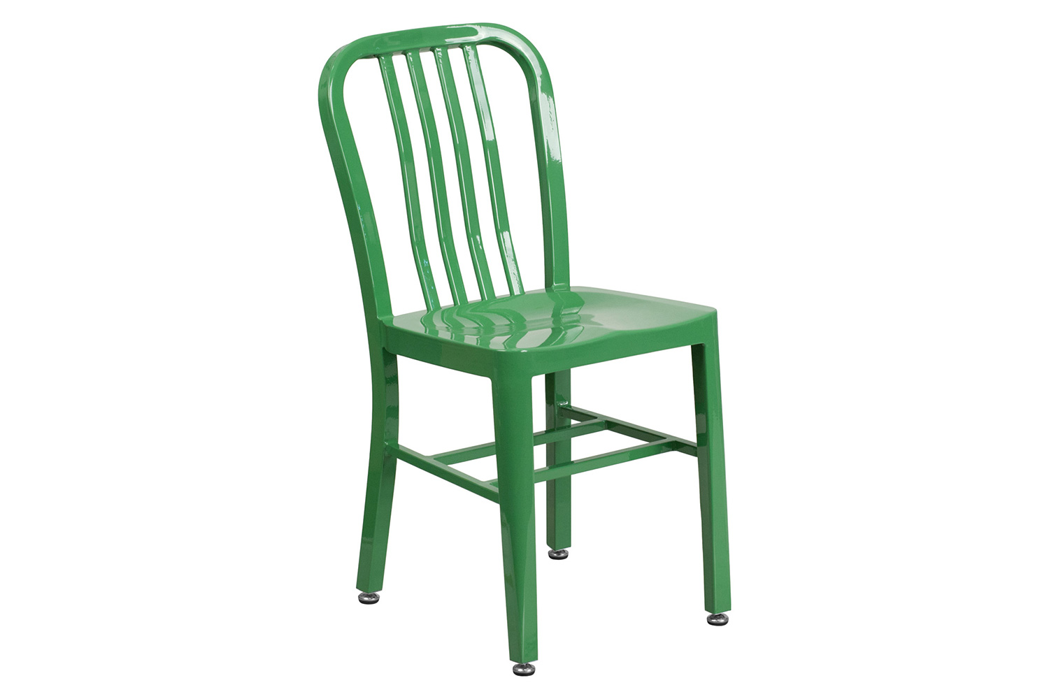 BLNK Thomas Commercial Round Metal Indoor-Outdoor Table Set with 4 Vertical Slat Back Chairs - Green