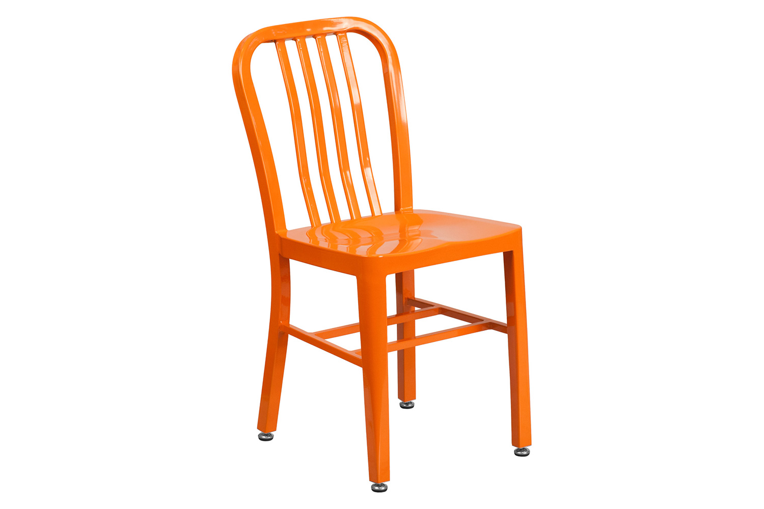 BLNK Thomas Commercial Round Metal Indoor-Outdoor Table Set with 4 Vertical Slat Back Chairs - Orange