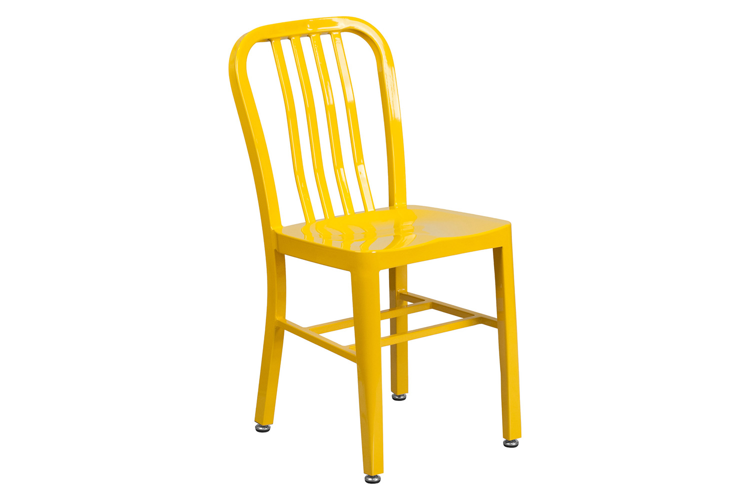 BLNK Thomas Commercial Round Metal Indoor-Outdoor Table Set with 4 Vertical Slat Back Chairs - Yellow