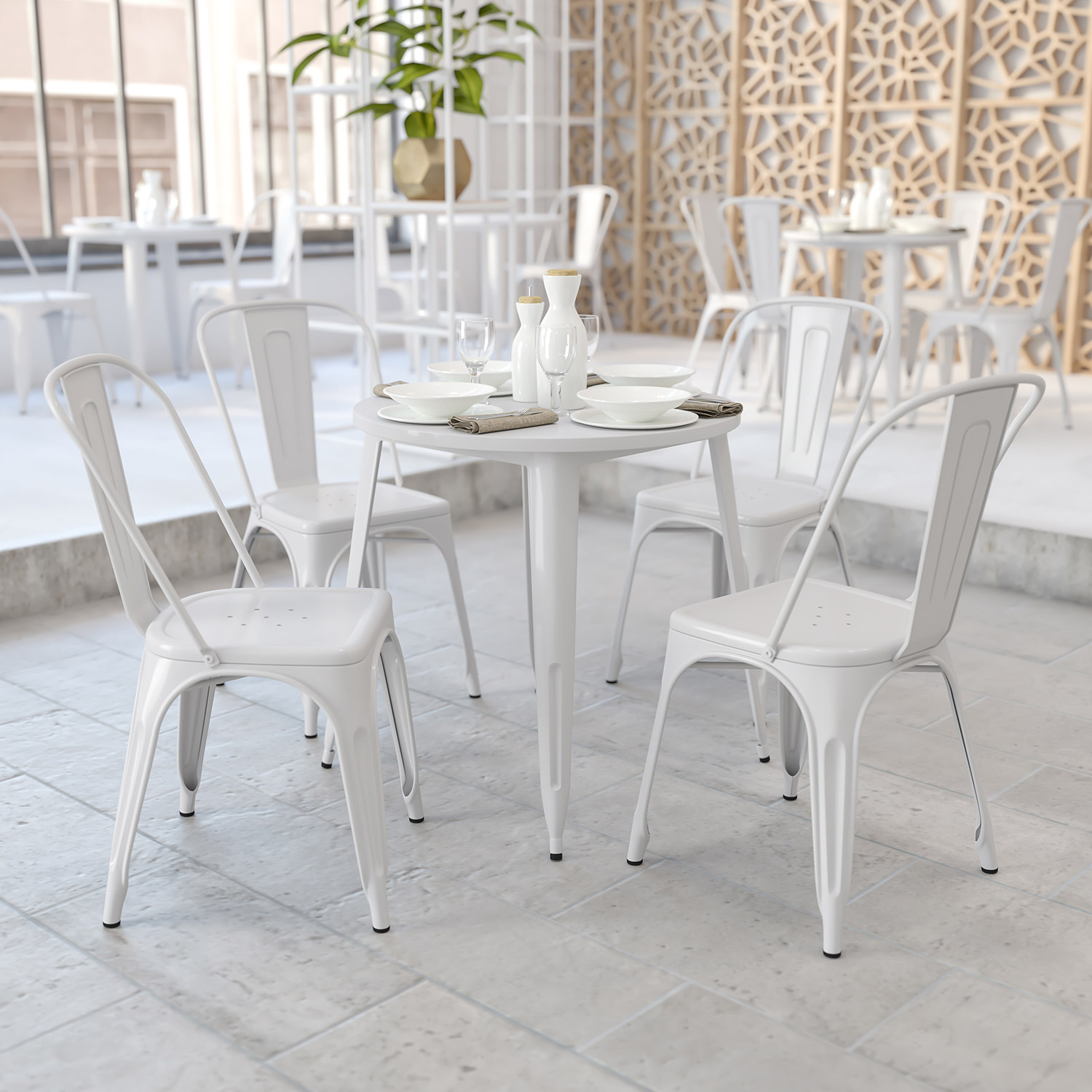 BLNK Jeffrey Commercial Round Metal Indoor-Outdoor Table