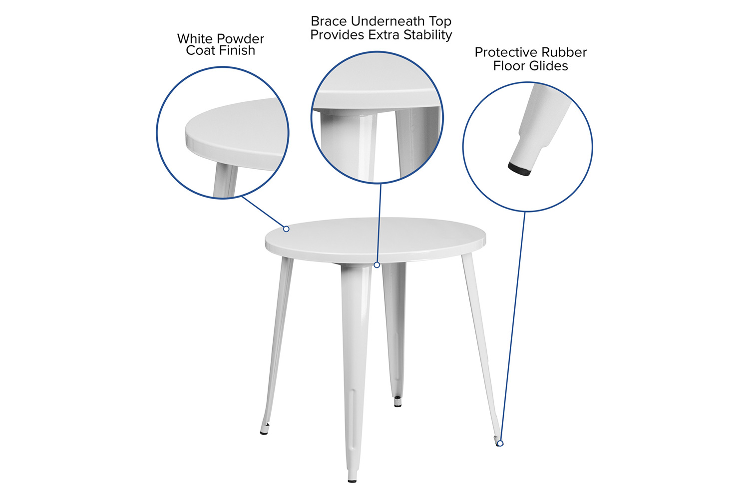 BLNK Jeffrey Commercial Round Metal Indoor-Outdoor Table - White