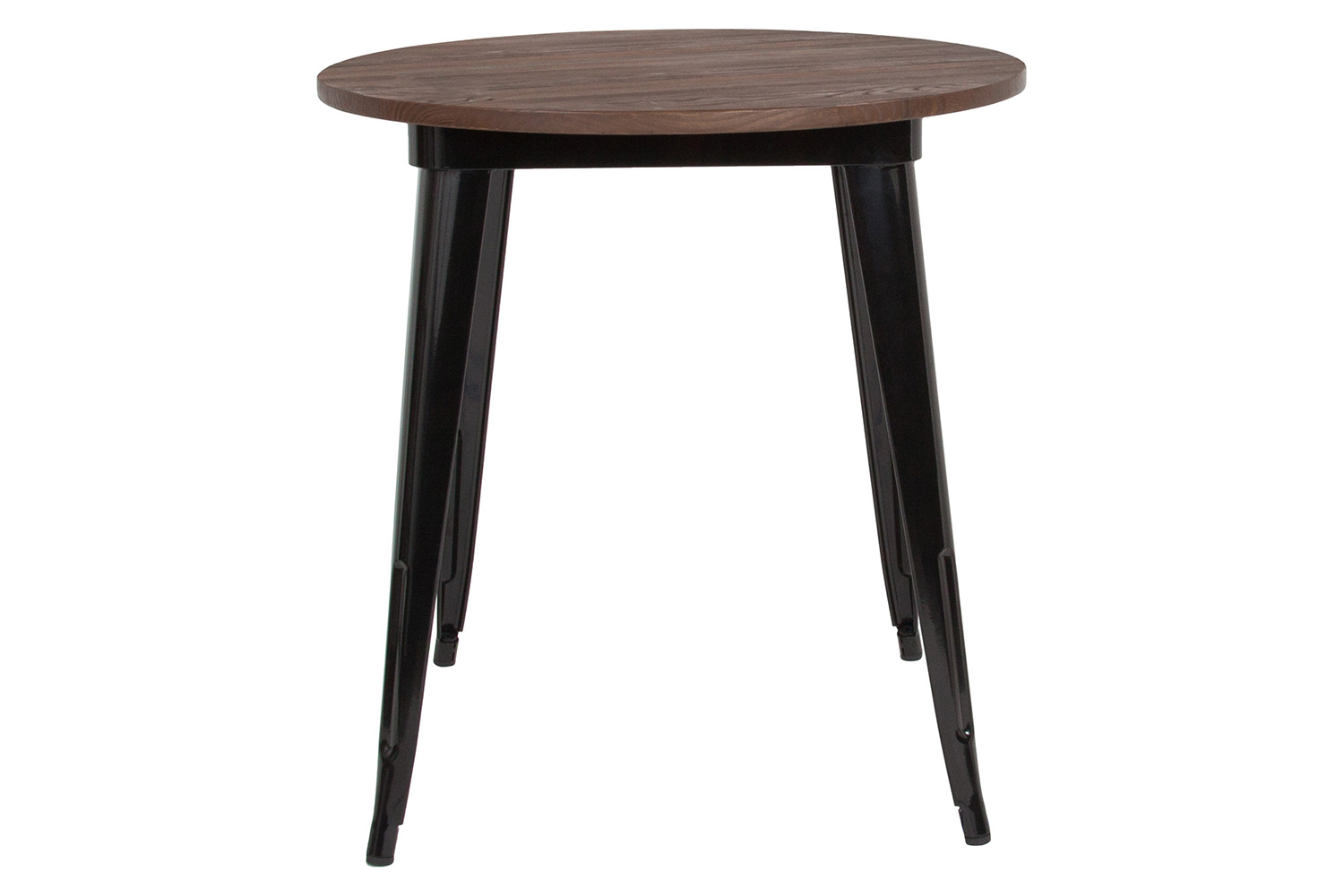 BLNK Jeffrey Round Metal Indoor Table with Walnut Rustic Wood Top - Black