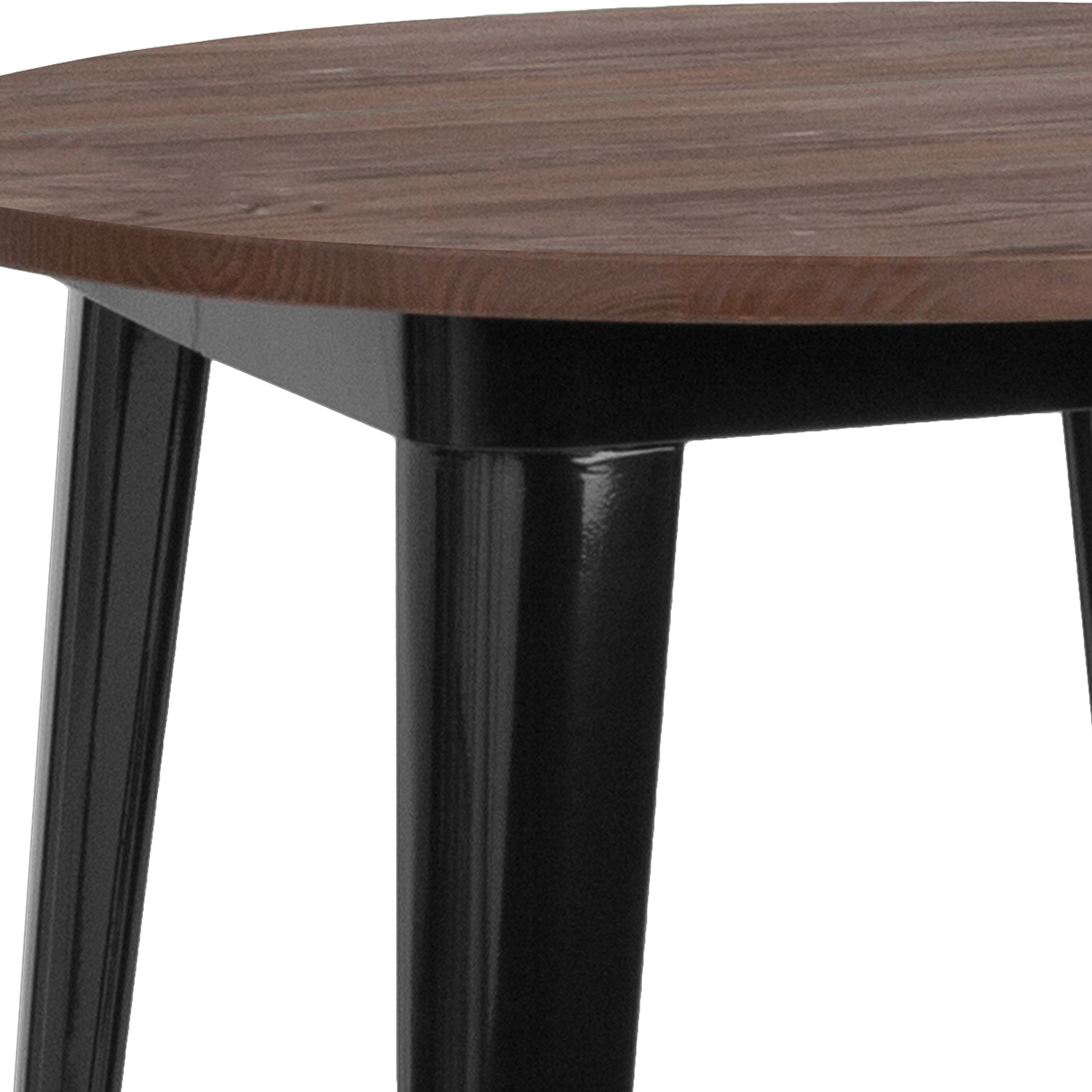 BLNK Jeffrey Round Metal Indoor Table with Walnut Rustic Wood Top - Black