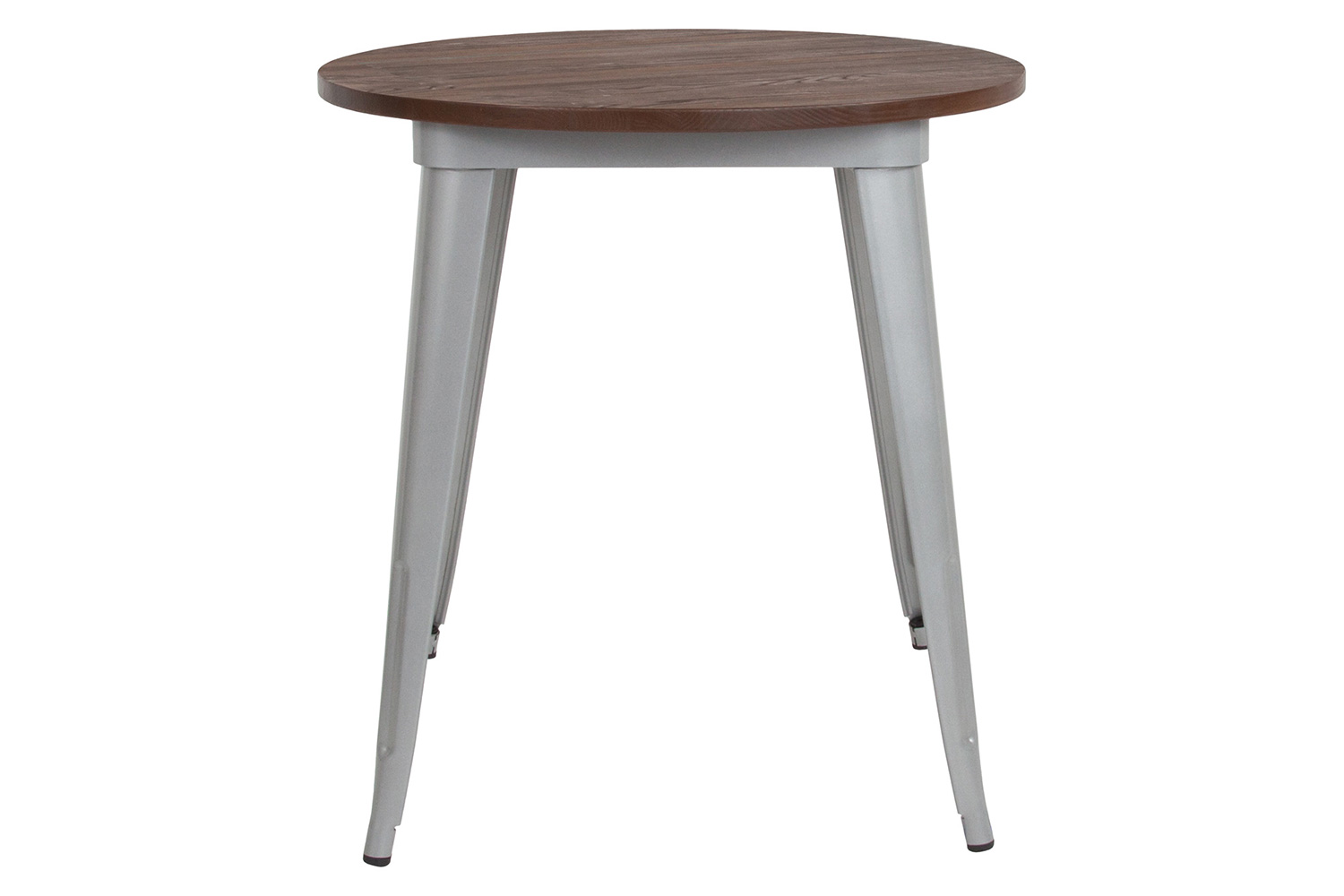 BLNK Jeffrey Round Metal Indoor Table with Walnut Rustic Wood Top - Silver