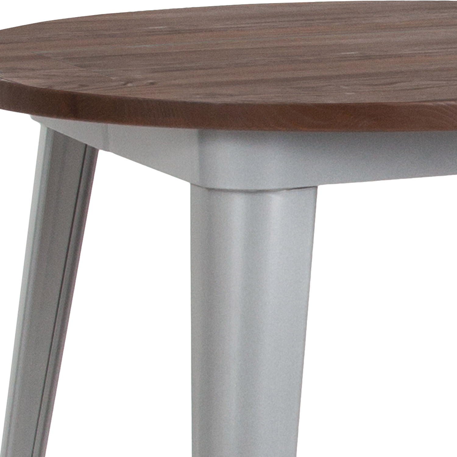 BLNK Jeffrey Round Metal Indoor Table with Walnut Rustic Wood Top - Silver