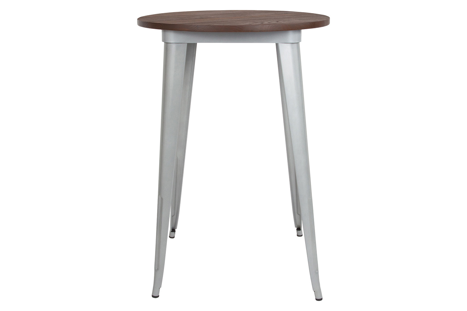 BLNK Philip Round Metal Indoor Bar Height Table with Walnut Rustic Wood Top - Silver