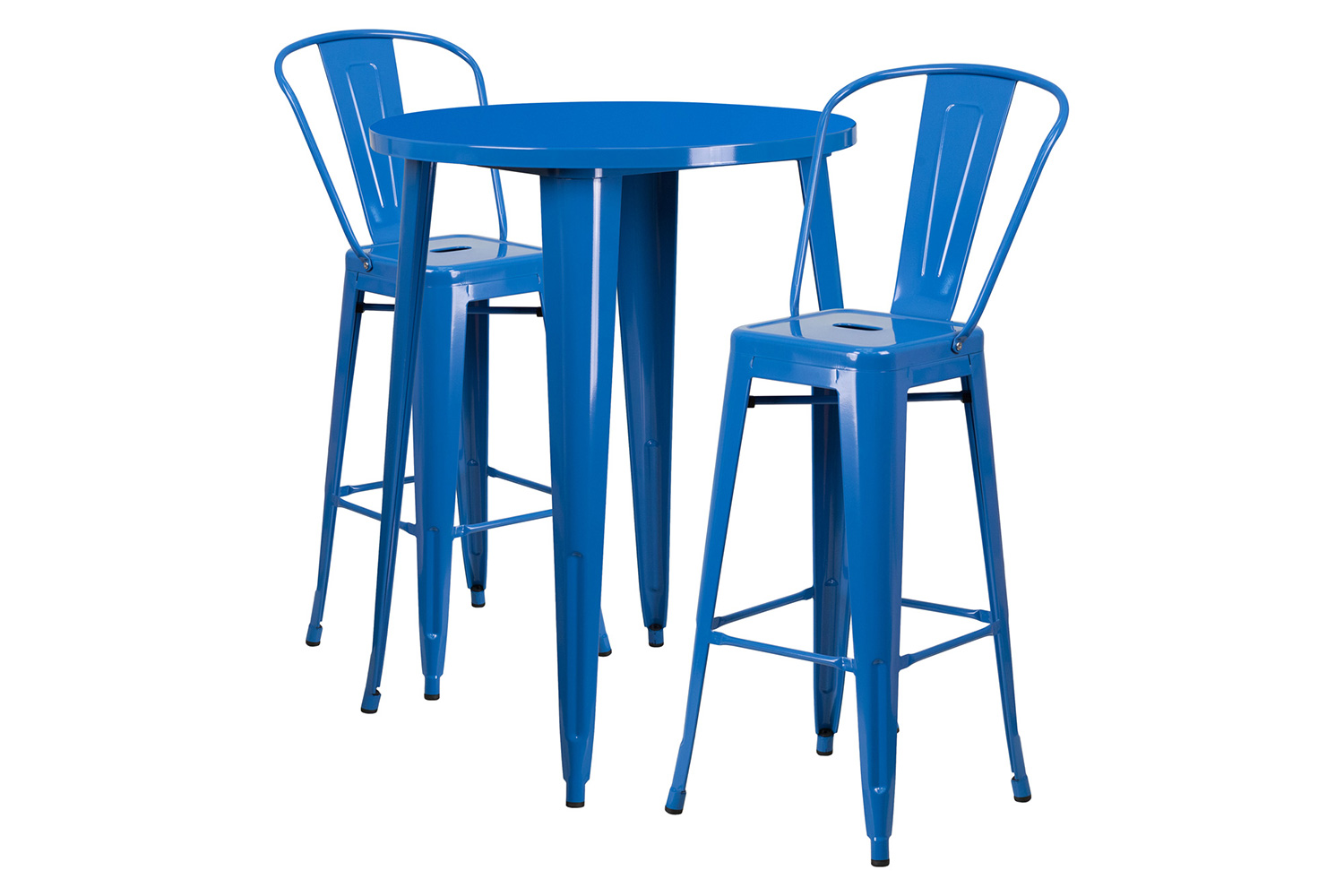 BLNK Caron Commercial Round Metal Indoor-Outdoor Bar Table Set with 2 Cafe Stools - Blue