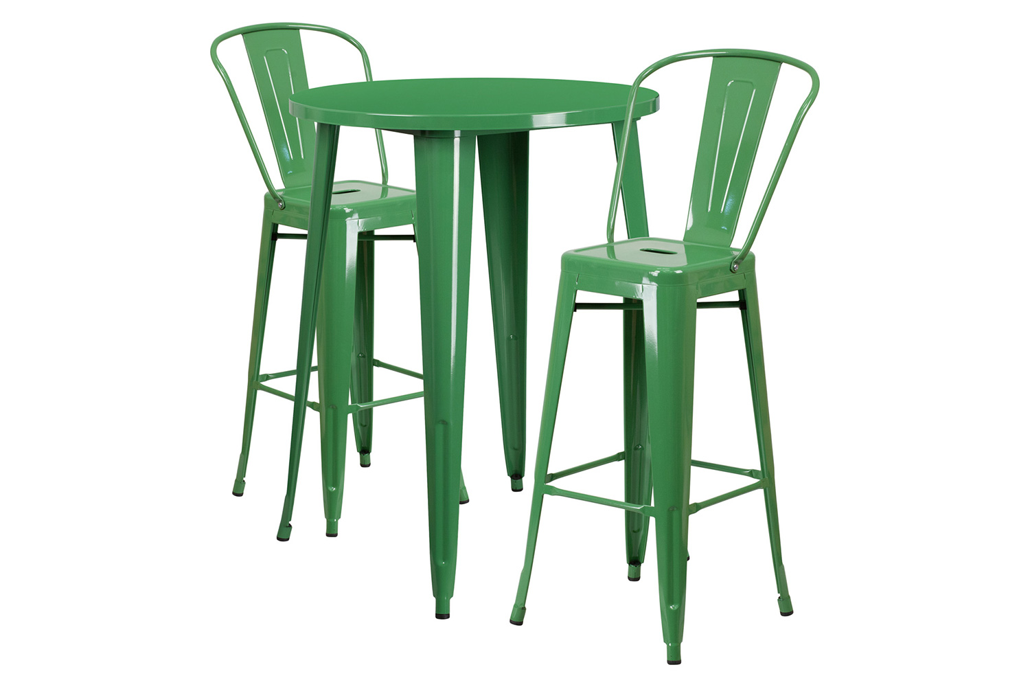 BLNK Caron Commercial Round Metal Indoor-Outdoor Bar Table Set with 2 Cafe Stools - Green