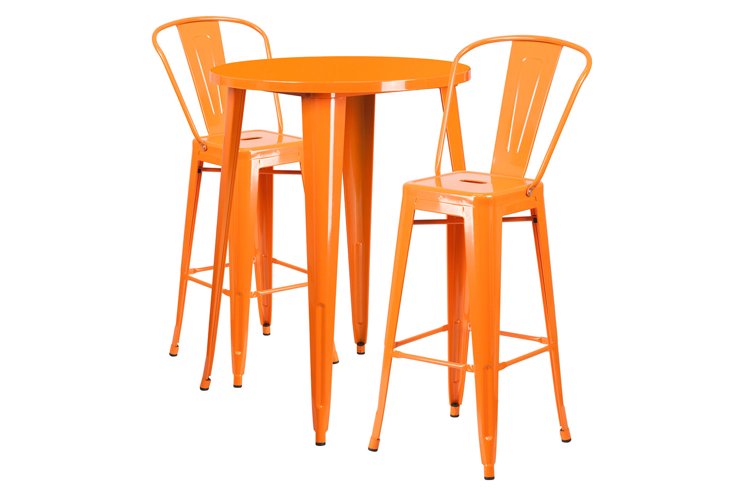 BLNK Caron Commercial Round Metal Indoor-Outdoor Bar Table Set with 2 Cafe Stools - Orange